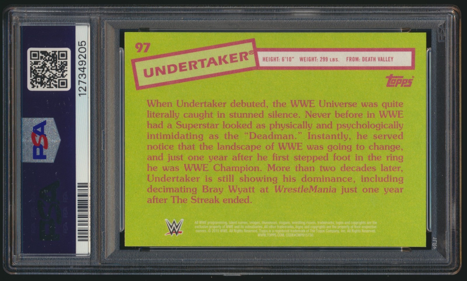 2015 Topps WWE Heritage 97 Undertaker PSA 10 WWF HOF Dead Man LOW POP view 2