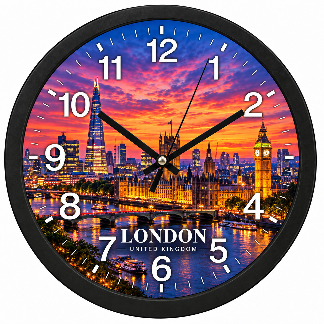 London United Kingdom Skyline Wall Clock Sunset City Art Travel Home Decor 10"