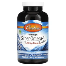 Carlson Labs Wild Caught Super Omega-3 Gems 1 200 mg 180 Soft Gels Gluten-Free,