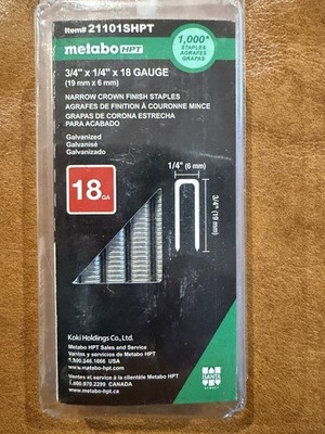 Metabo HPT 18-gauge galvanized narrow crown finish staples (Item# 21101SHPT)
