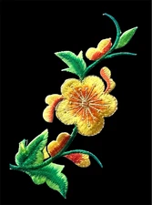 5+1/2 inch Long 2+1/4-inch-wide embroidered orange/yellow/green flower