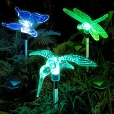 Solar Garden Lights Outdoor: 3 Waterproof PVC Insect Light Heads - Changeable...