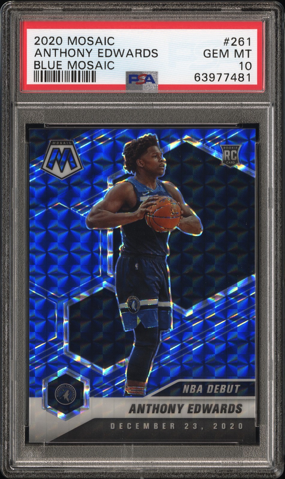 2020 PANINI MOSAIC BLUE MOSAIC #261 ANTHONY EDWARDS #/99 PSA 10