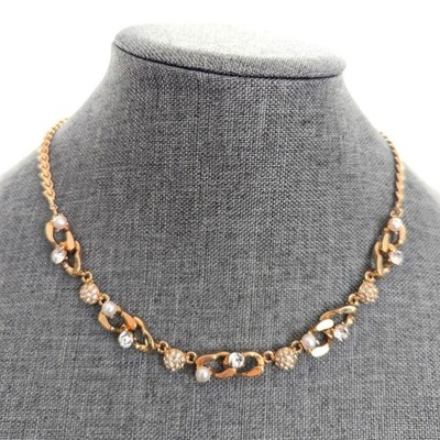 INC Rich Gold Tone Glam Rhinestone Faux Pearl Chain Link Necklace 18''