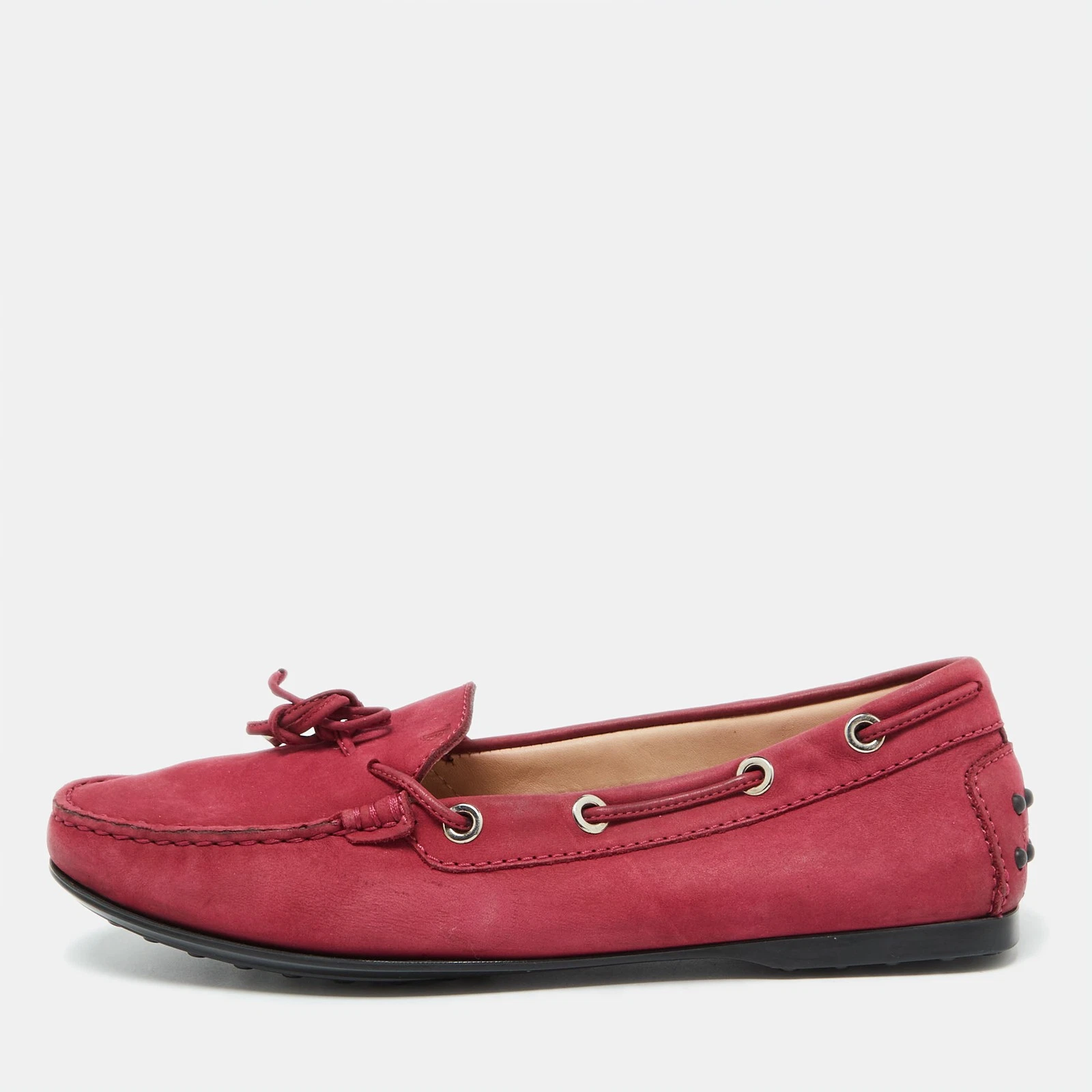 TOD’S Mocassini da guida Tod's Berry in pelle nabuk rosa con fiocco Gommino taglia 37 5