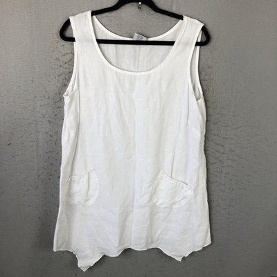 #ad CLICK By Color Me Cotton Tank Top Womens XL White Linen Tunic Pockets USA Beach $24.99
