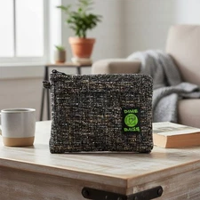 5-Inch Padded Protective Pouch in Concrete - Soft Velour & Hemp-Recycled Fabric