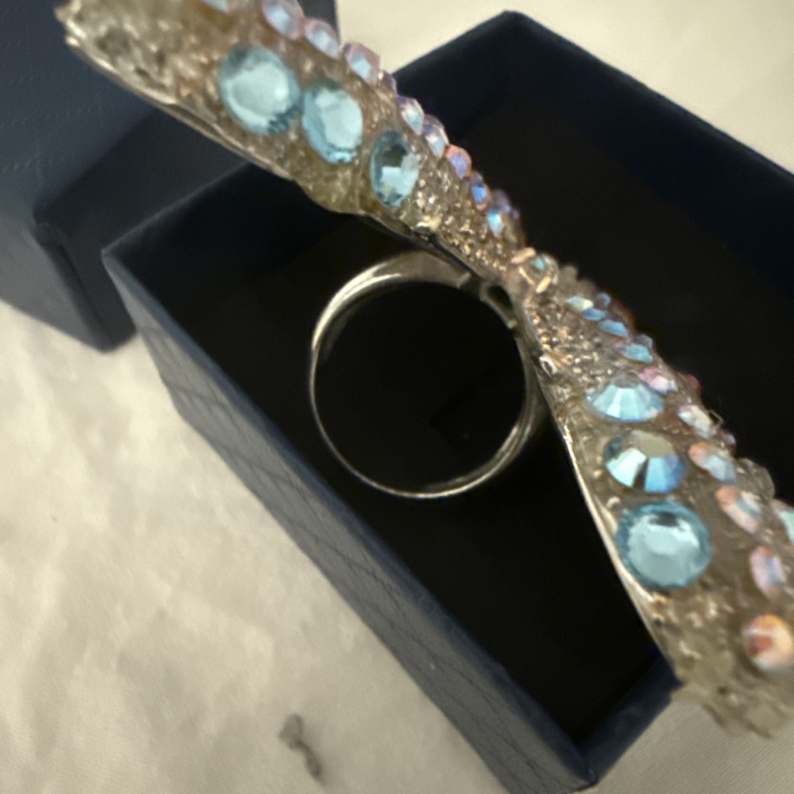 Large Rhinestone Butterfly Statement Ring Silver … - image 4