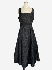 BCBG MaxAzria Black floral Jaquard Christie fit  flare midi dress classic 8