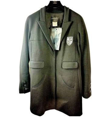 Chanel Vintage 2007 Crest Logo Black Tweed Jacket 42 44 10 12