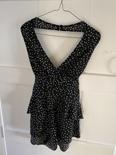 Pretty Little Thing play suit Black with White Polka Dots Size 10