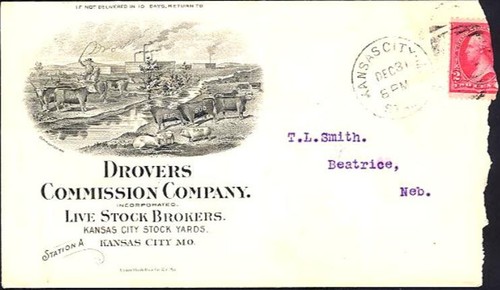 1896 Illustrated Letterhead - DROVERS LIVE STOCK CO. - Kansas City, MO. - Picture 2 of 2