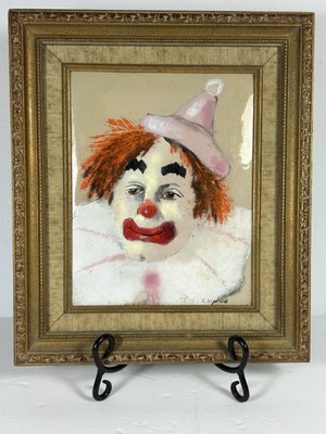 Vintage Artist Carol Simkin Enamel On Copper Painting of a Clown