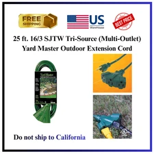 25 ft. 16/3 SJTW Tri-Source (Multi-Outlet) Yard Master Outdoor Extension Cord