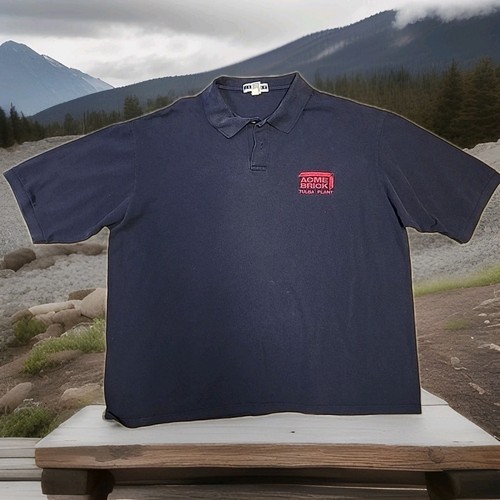 Acme Brick Tulsa Plant Logo Blue Knit Cotton Jerzees Polo Shirt Mens 3XL