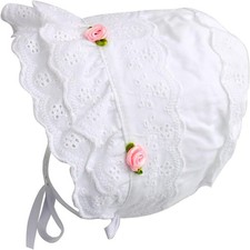 Cap Baby Girls 100 Cotton Double Brimmed Eyelet Lace 0-3 Months, White