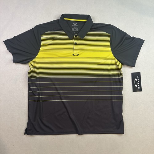NWT Oakley Westin Polo Hydrolix Stone Gray Mens XXL 2XL Yellow Center Logo