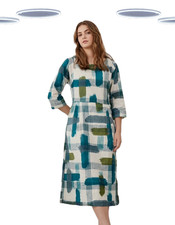 Ex Seasalt Women's Dress - 3/4 Sleeve Woven Paint Stroke White Mix (Defect)
