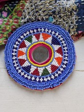 Kuchi Beaded Flower Patch Colorful Gul Medallion Tribal Textile 5" 21596