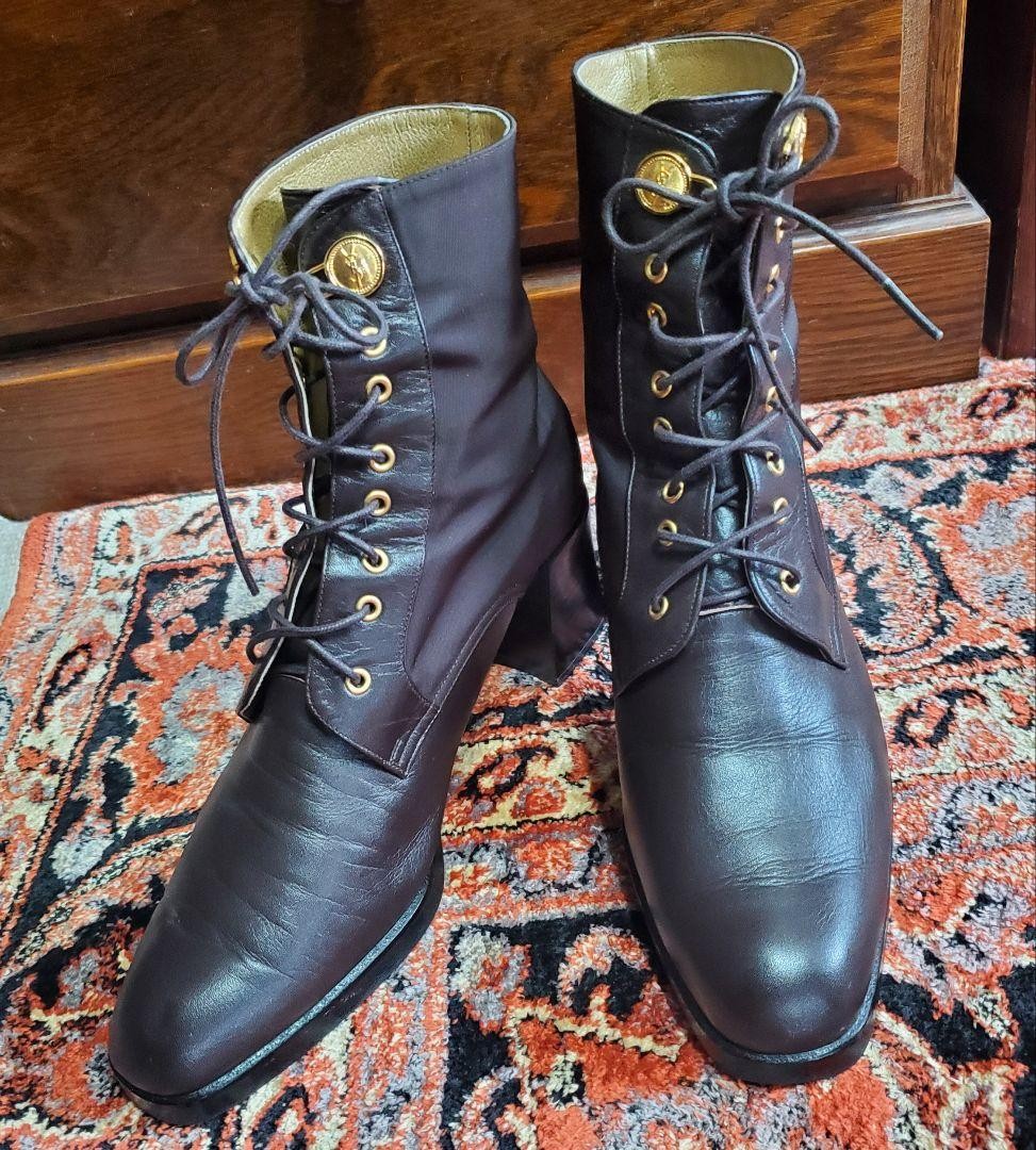 Autentici stivali stringati Yves Saint Laurent marrone scuro taglia 36 5 donna