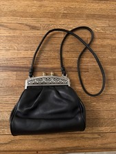 VTG Brighton Leather Embossed Silver Color Frame Crossbosy Purse Shoulder Bag