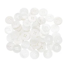 50 Pcs Natural Shell Button, 4 Hole 15mm Mother of Pearl Button, Bright White