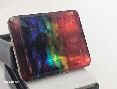 Ammolite Opal-Like Organic 40+ Ct Emerald Cut Loose Certified Natural Gemstone