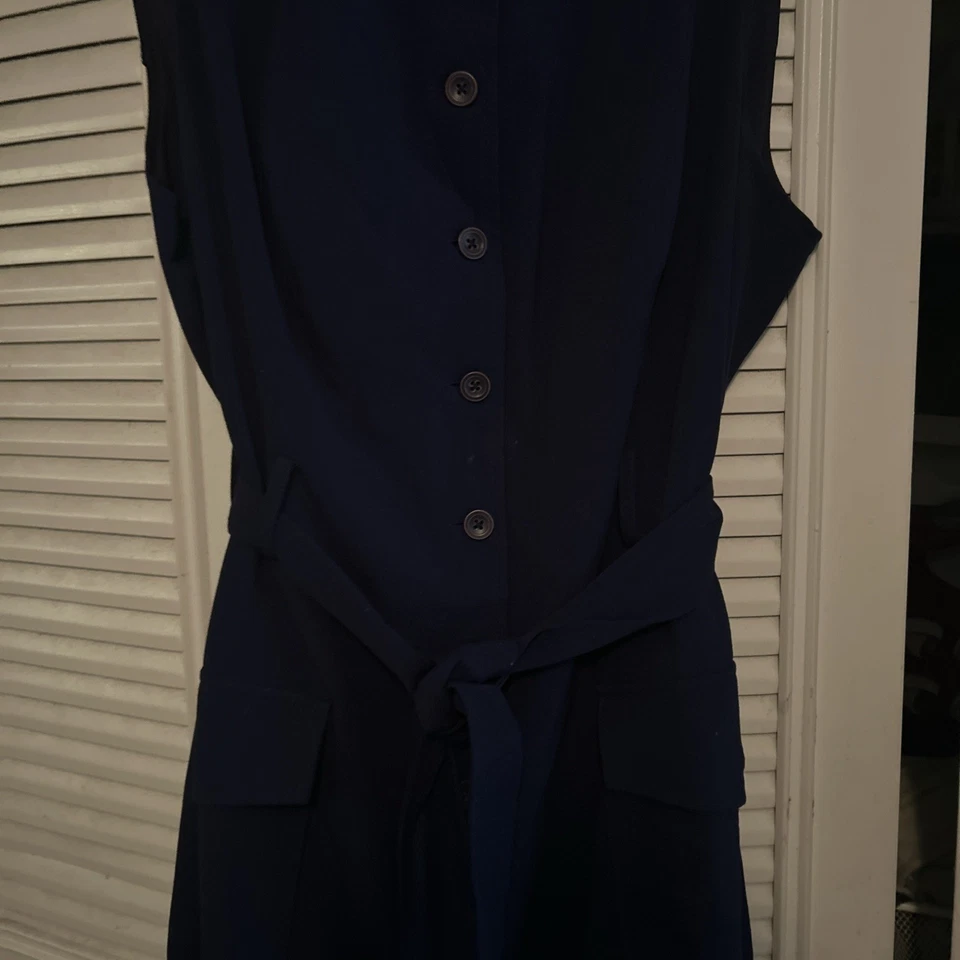 MODCLOTH Women’s Dress 1X Navy Blue Buttons Pockets Tie Sleeveless Knee Heavy - Image 4 of 4