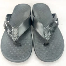 Vionic Womens 9 Kalise Sandals Shoes Black Thong Flip Flop Orthotic Comfort Flat