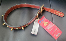 Spiked Dog Collar Genuine Bridle Leather 1" X 19" Made USA Chestnut Color NWT