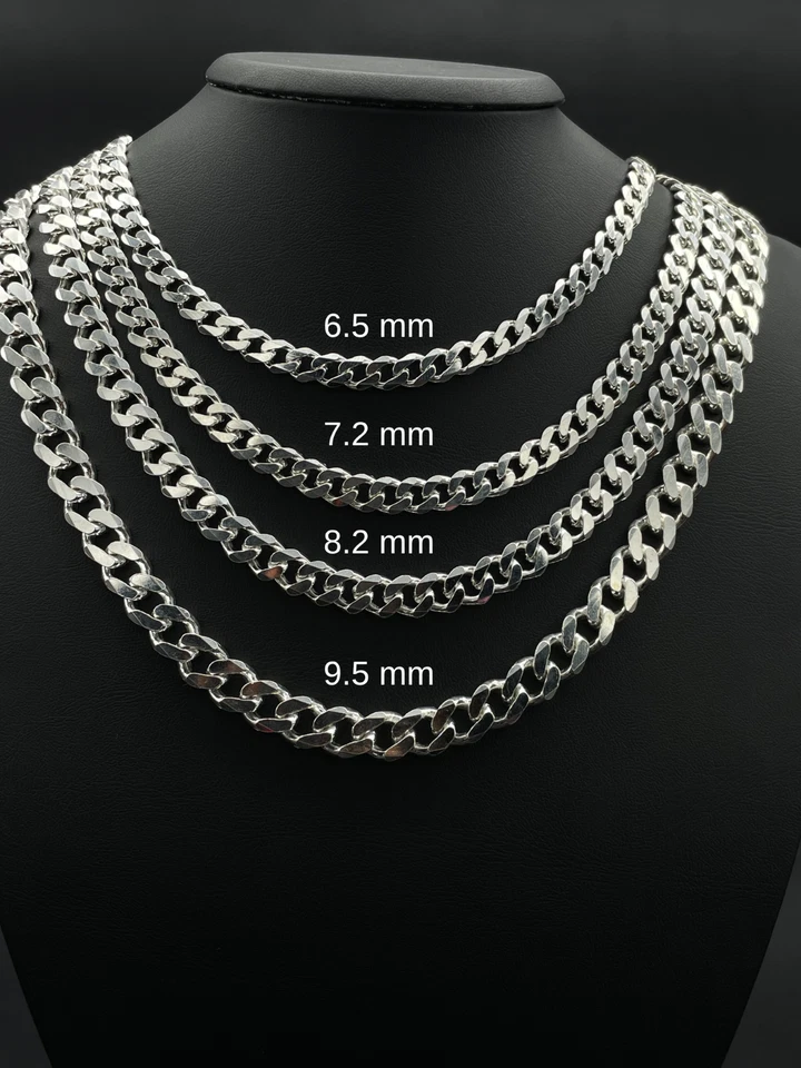 925 Sterling Silver Cuban Chain Necklace, Handmade Solid Italian, Gift for Men's - Image 3 of 4