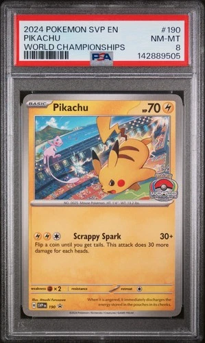 2024 POKEMON SVP EN-SV BLACK STAR PROMO WORLD CHAMPIONSHIPS #190 PIKACHU PSA 8
