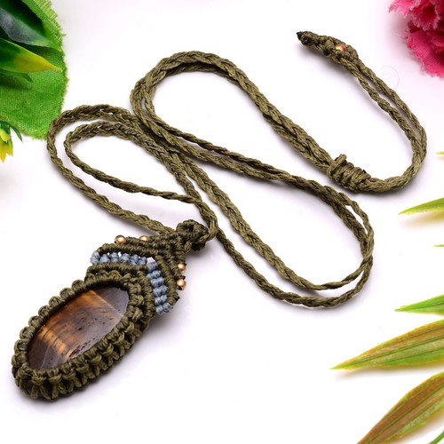 Blick Des Tigers~ Natürliche Tigerauge Handmade Boho Makramee Kristall Halskette - Bild 5 von 10