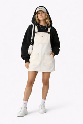 Dickies Bib Overall Dress Womens Medium Off White Utility Pinafore Workwear NWT