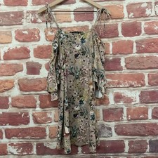 Zara Basic Dress Womens Small Multicolor Floral Linen Blend Cold Tie Shoulder