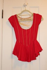 Del Arbour Ladies 0-2 Figure Ice Skating Dress Red Gold Short Sleeve EUC