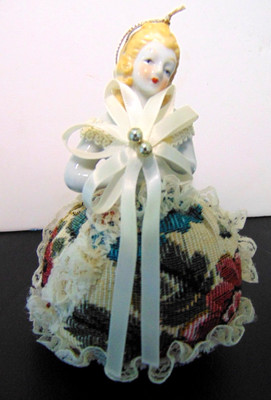 Porcelain Half Doll Pin Cushion  Ornament  6'' height