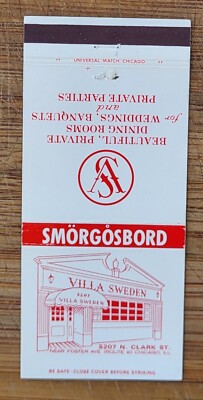 Matchcover Villa Sweeden Smorgosbord Chicago Illinois