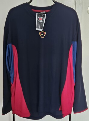 トップス 90s 00s \"FC BARCELONA\" game sweat shirt Vintage 90s Navy Nike Team FC Barcelona Warmup Sweatshirt