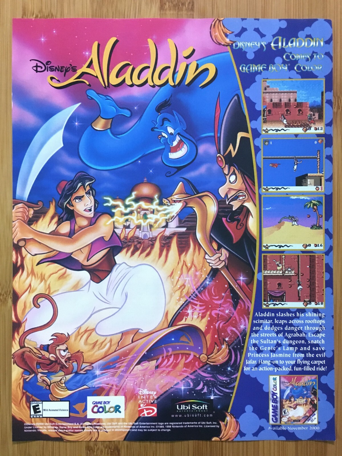 Disney's Aladdin Gameboy Color 2000 Vintage Print Ad/Poster Art ...