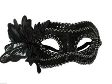 Black Silver Butterfly Feather Sequin Mardi Gras Masquerade Mask Felt Line