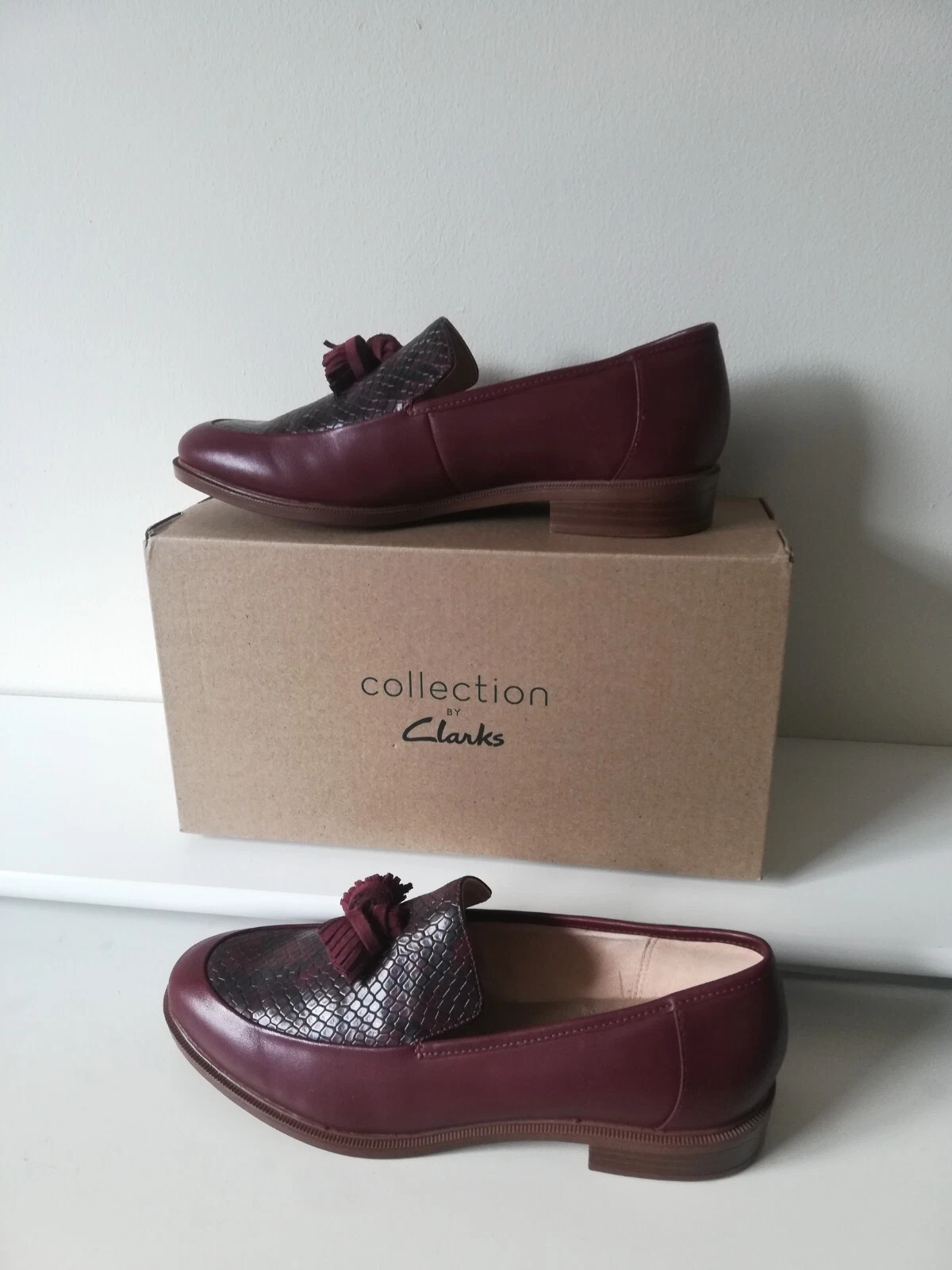 Mocassino Clarks Taylor Spring Oxblood in pelle tomaia in pelle di serpente taglia UK 6 5 EU 40