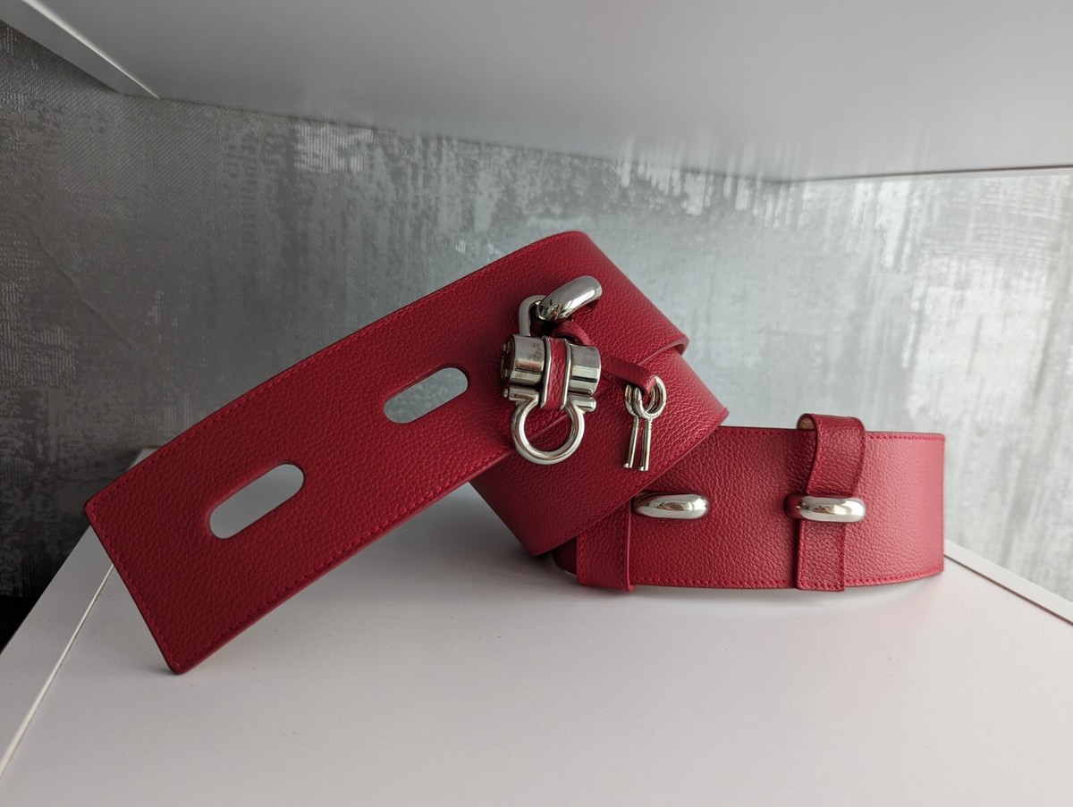 Salvatore Ferragamo Womens Wide Hip Belt Lock Keys Red  display picture 1