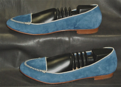 Cole Haan women's blue suede leather fabric trim flat pump shoes sz US 8 1/2B  