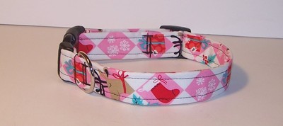 Wet Nose Designs Holiday Diva Dog Collar Christmas Pink Reindeer Tree Stocking