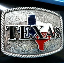 Texas Belt Buckle Cowboy Western Floral Scroll NOS IOB Vtg Nocona Taiwan .TWY545