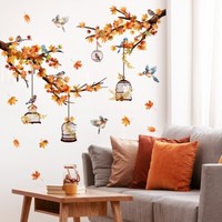 Wandtattoo Wandaufkleber Vogel Auf Baum AhornbläTter Sticker Wohnzimmer Deko