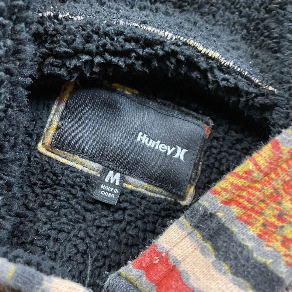 Sudadera con Capucha De Colección Y2K Hurley Sherpa Forrada Capucha M Azteca Estampado Completo Cyber Goth Foto 3 de 4