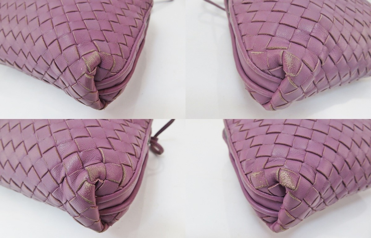 Auth BOTTEGA VENETA Purple Woven Leather Crossbody Shoulder Bag