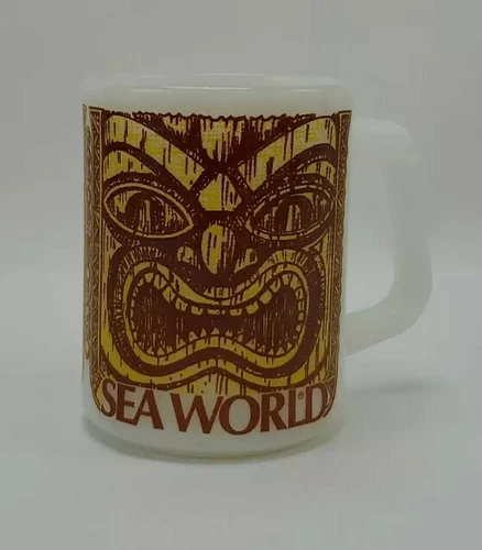 Sea World Coffee Mug Tea Cup Federal Glass Souvenir Tiki Vintage Milk Glass